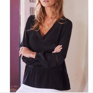 EUC Sezane 'Angelina' Silk Black Blouse Sz 38